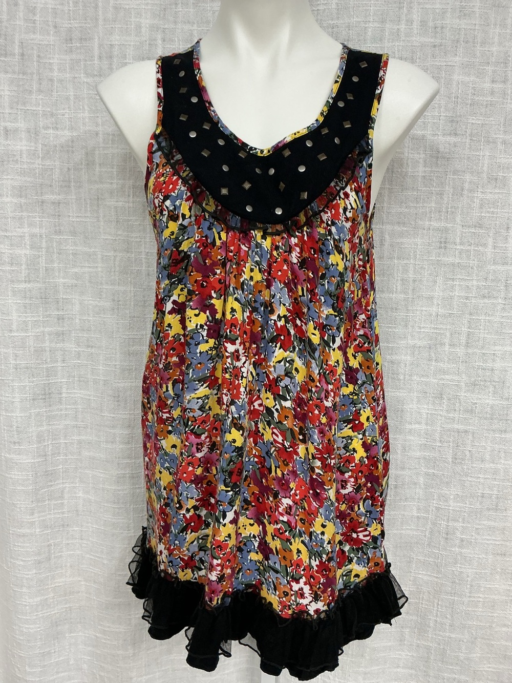 Olsenboye Multicolor Floral Medium Camisole with Black Studded Yoke